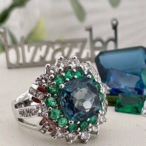 8ct Chrome Tourmaline Tsavorite Sapphire silver 925 Ring